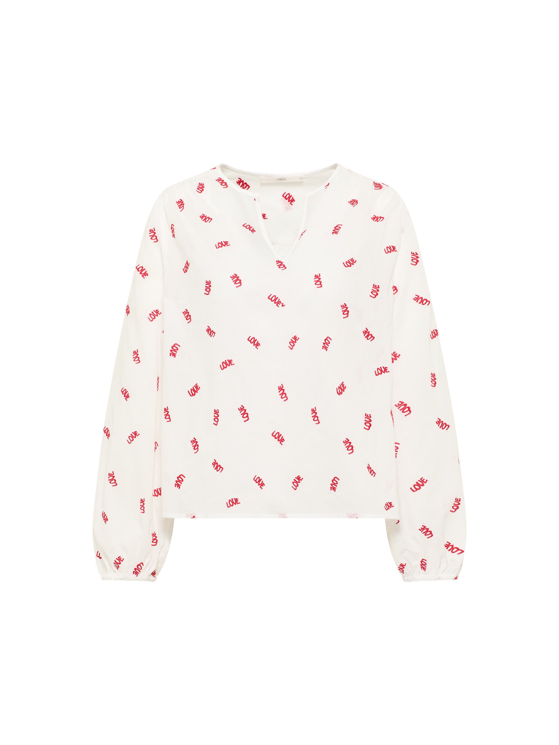 Langarm Bluse mit Kräuseln - Off White/ Love