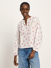 Langarm Bluse mit Kräuseln - Off White/ Love