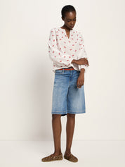 Langarm Bluse mit Kräuseln - Off White/ Love