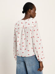 Langarm Bluse mit Kräuseln - Off White/ Love
