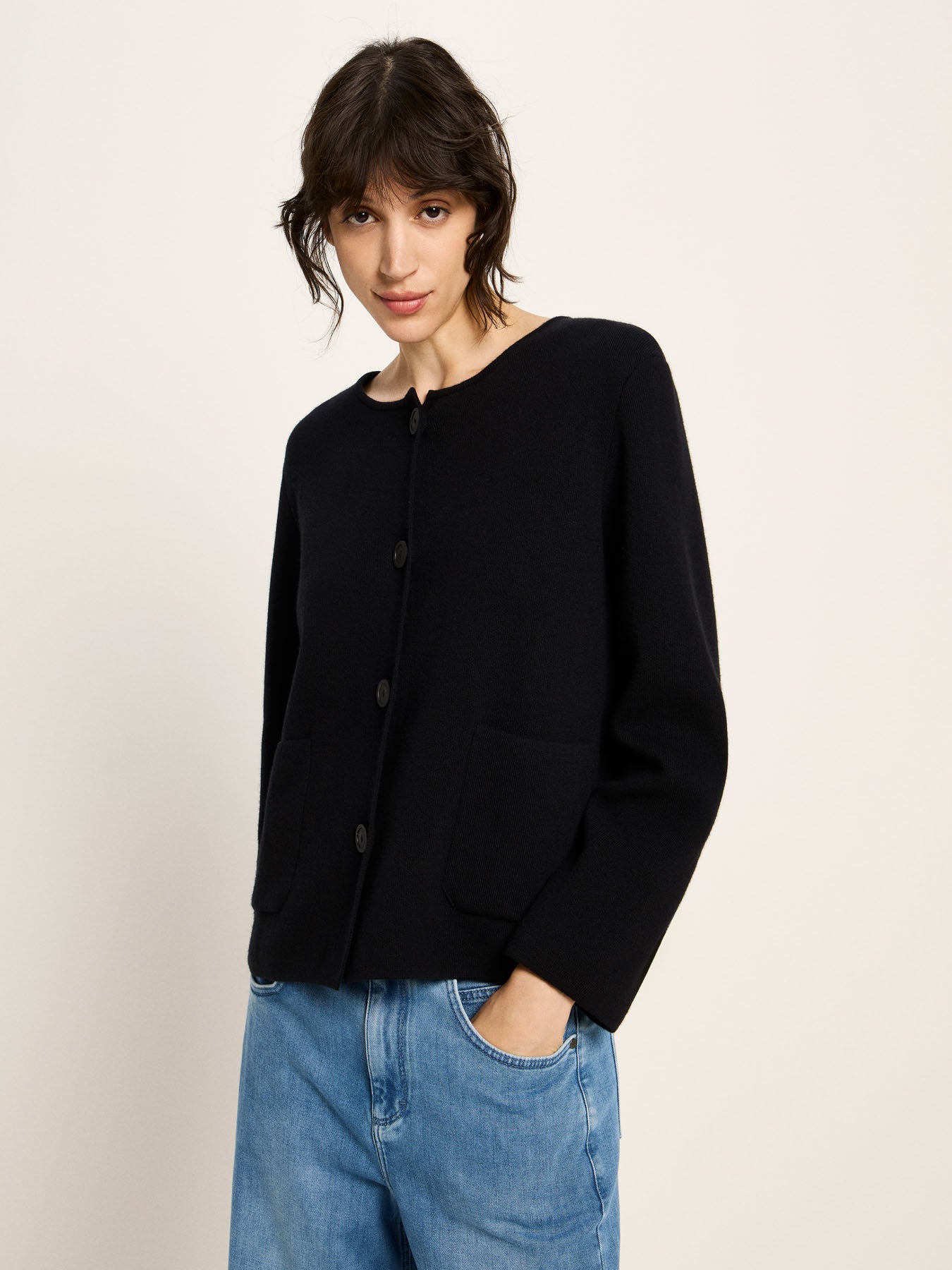 Strickjacke Doubleface GOTS - Schwarz