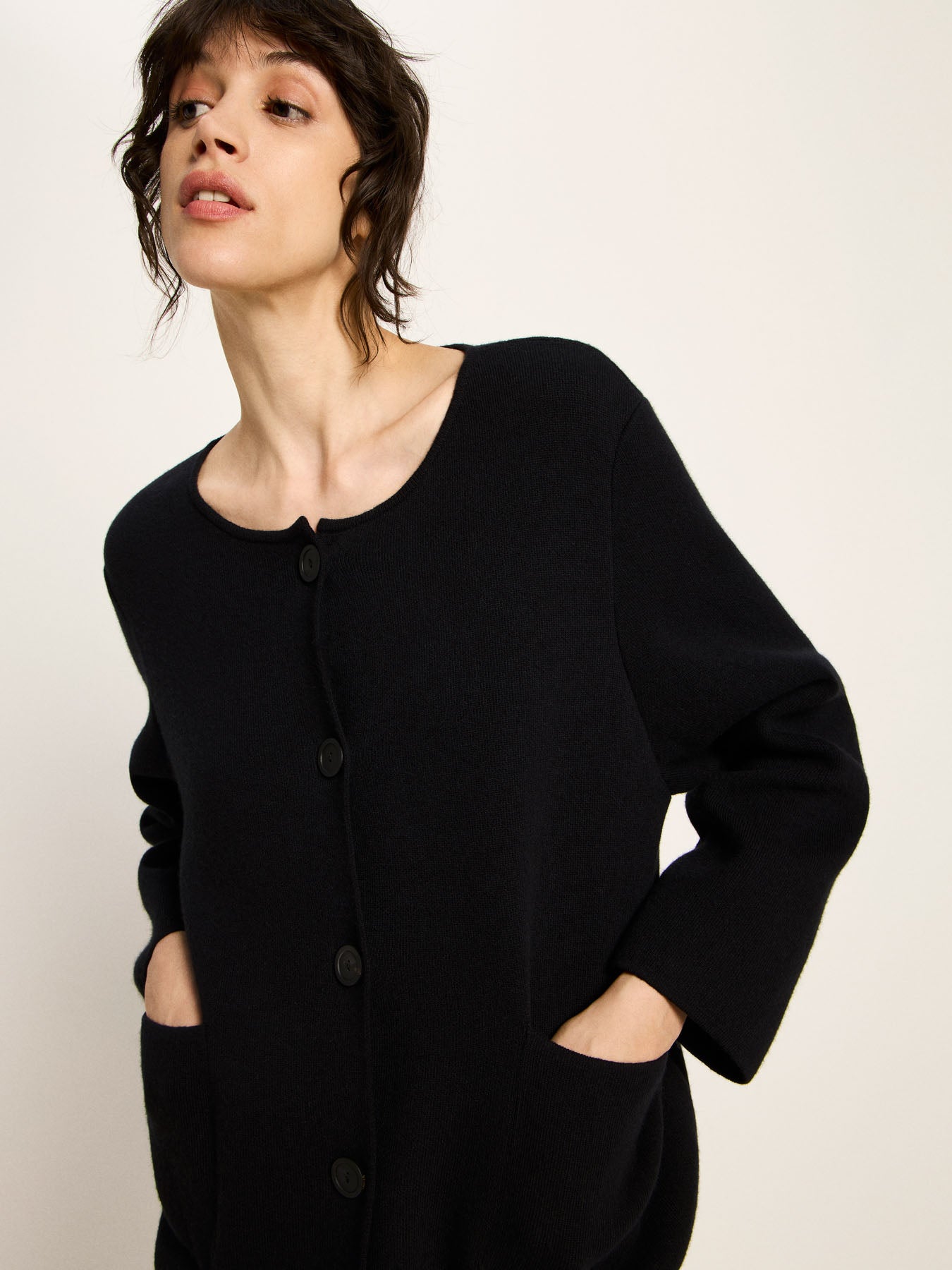 Strickjacke Doubleface GOTS - Schwarz
