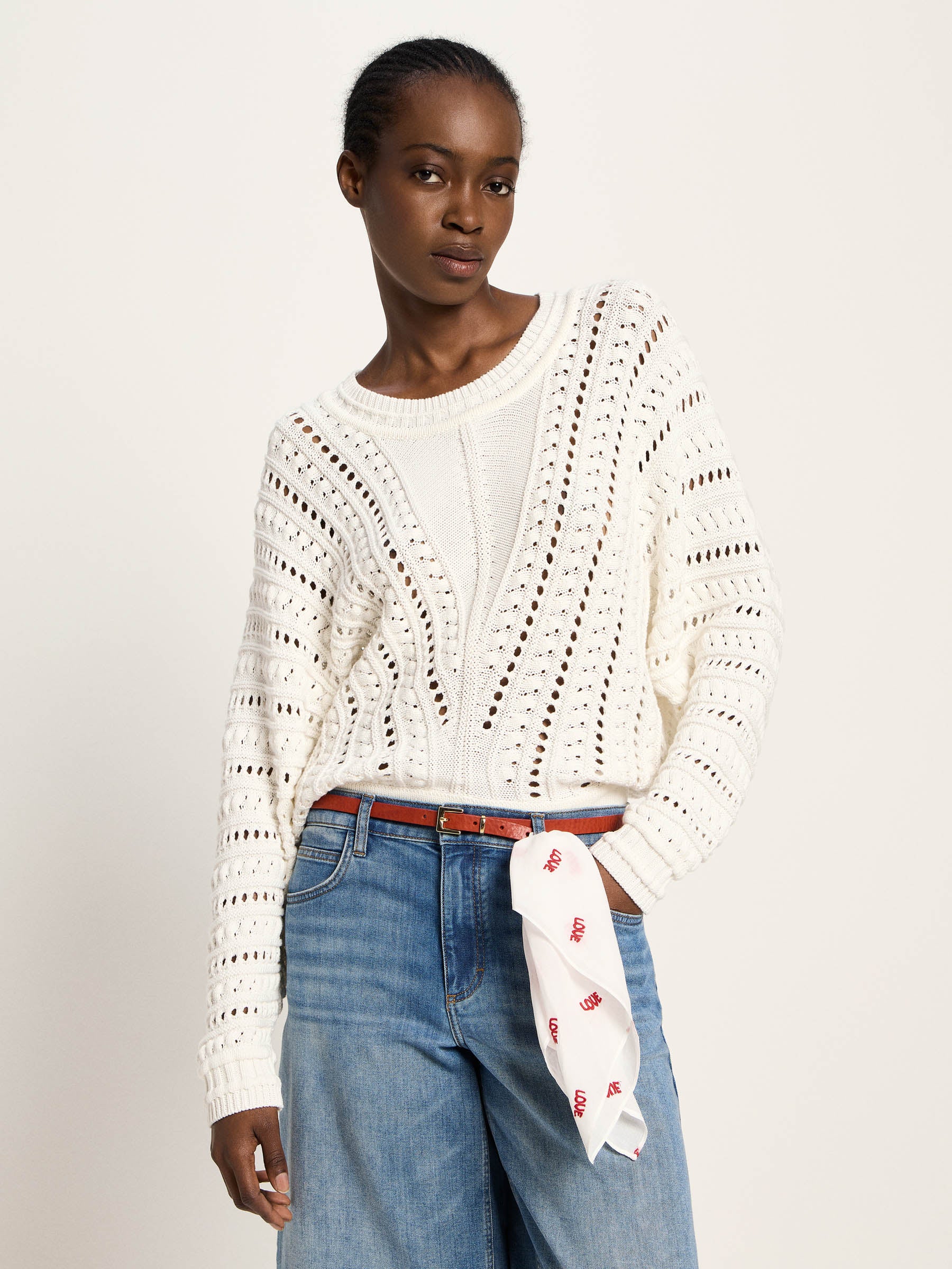 Tuch aus Bio-Baumwolle - Off White/ Love