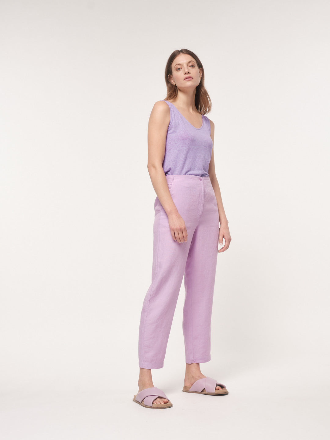 Hose aus Bio-Leinen - Light Lilac