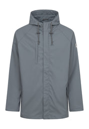 Graue Regenjacke mit Kapuze