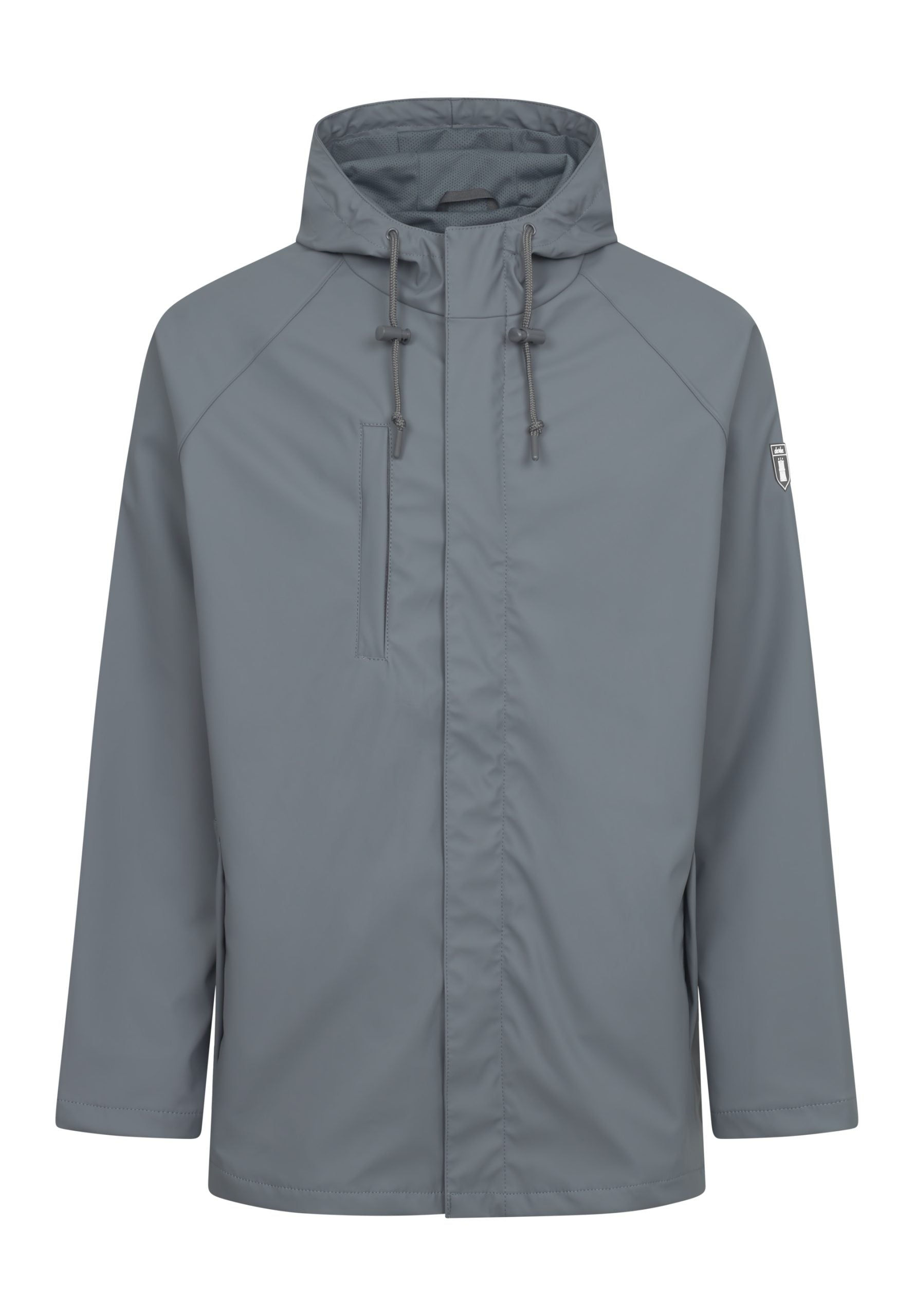 Graue Regenjacke mit Kapuze