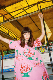 Cherry Print Mini Shirt Dress - Pink