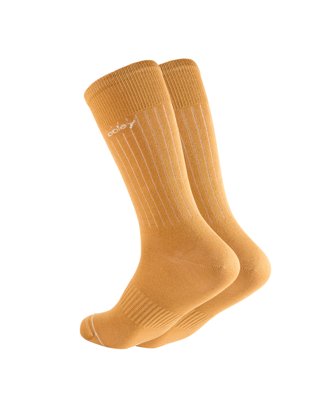 Drei gelbe Sportsocken auf schwarzem Hintergrund