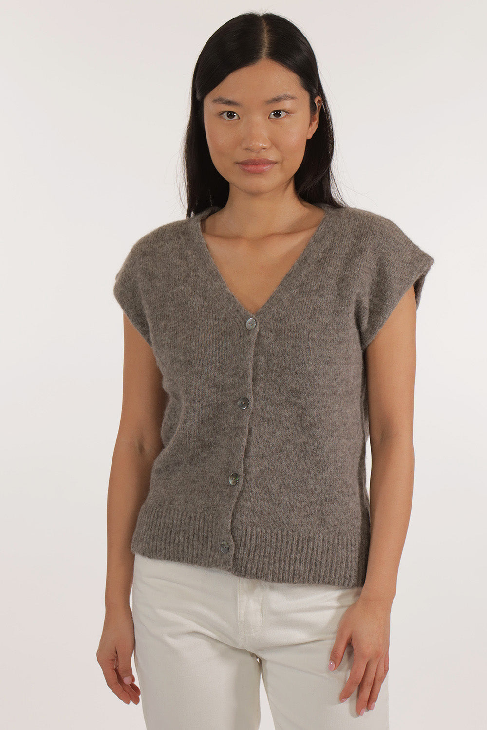 Isabel Sleeveless Cardigan - Dark Grey Natural