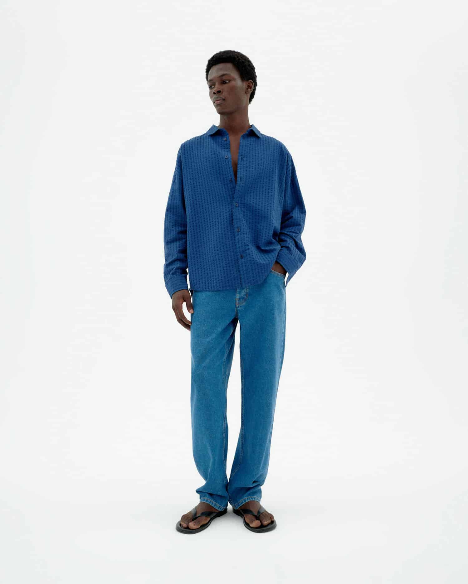 Haru Shirt - Cobalt Seersucker