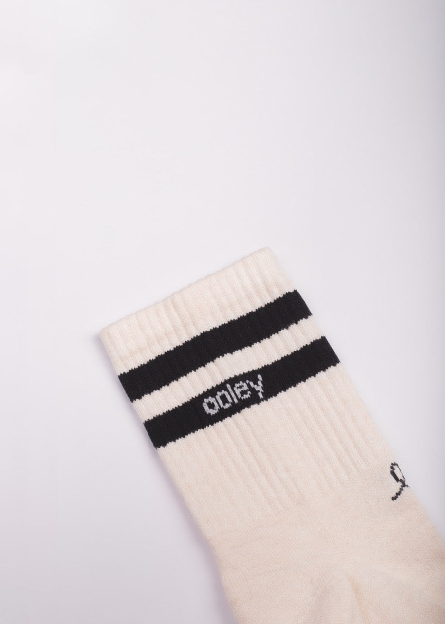 Beige Socke mit schwarzen Streifen und Logo