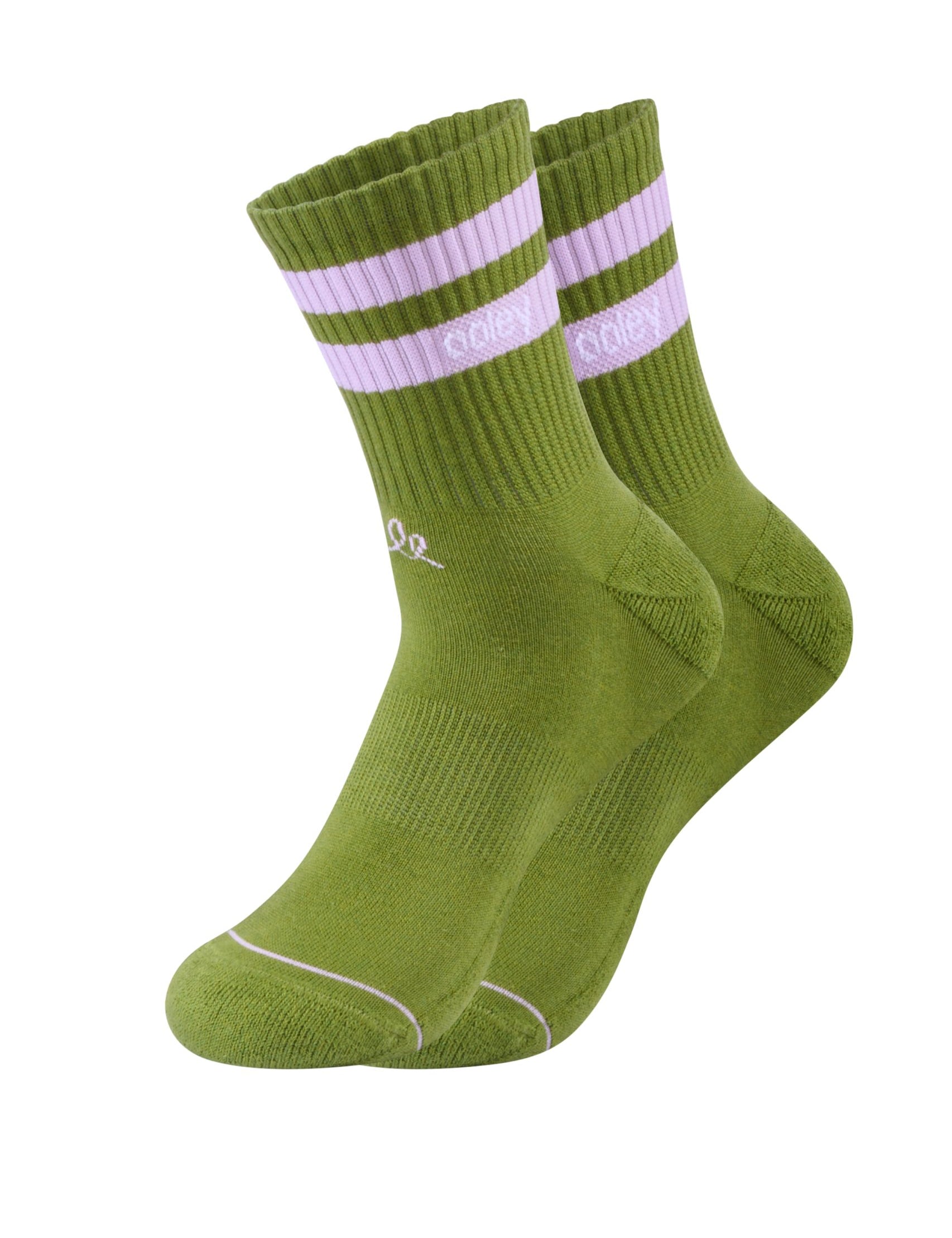 Grüne Socken mit lila Streifen