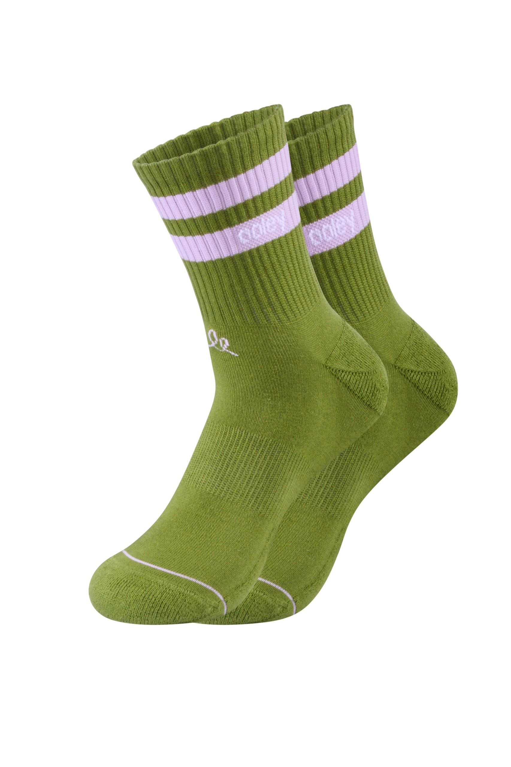 Grüne Socken mit lila Streifen