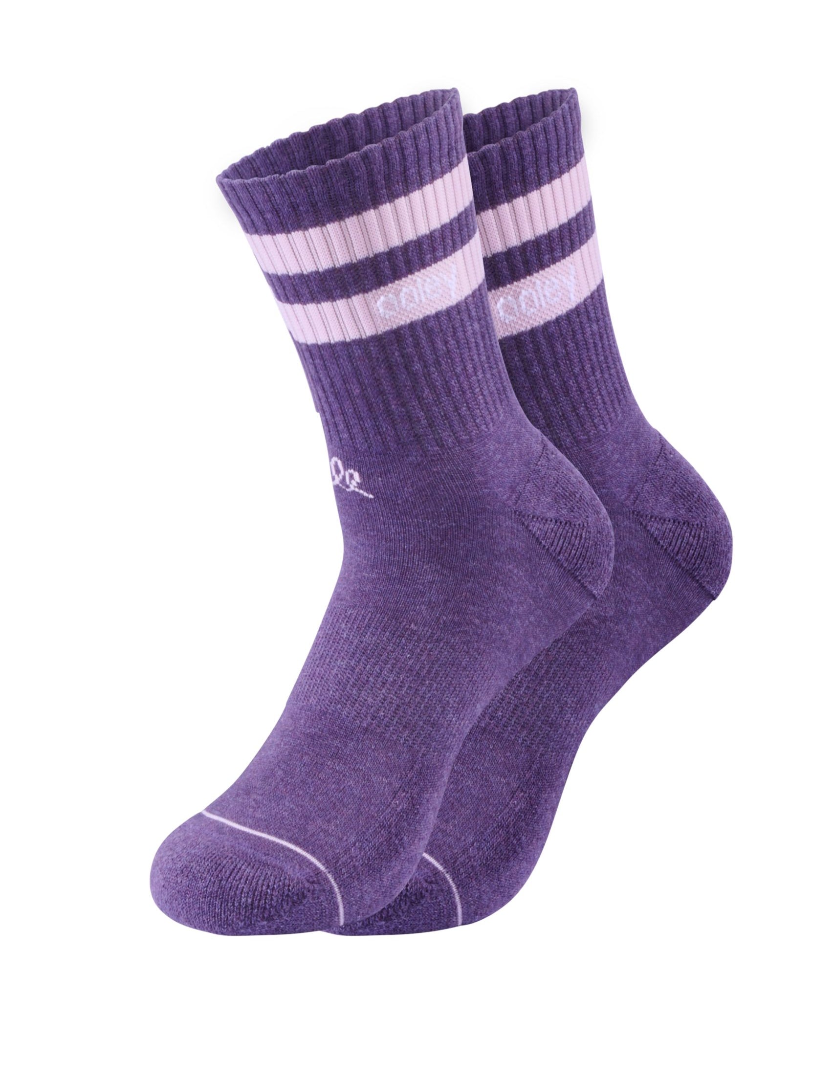 Lila Socken mit Streifen und Logo