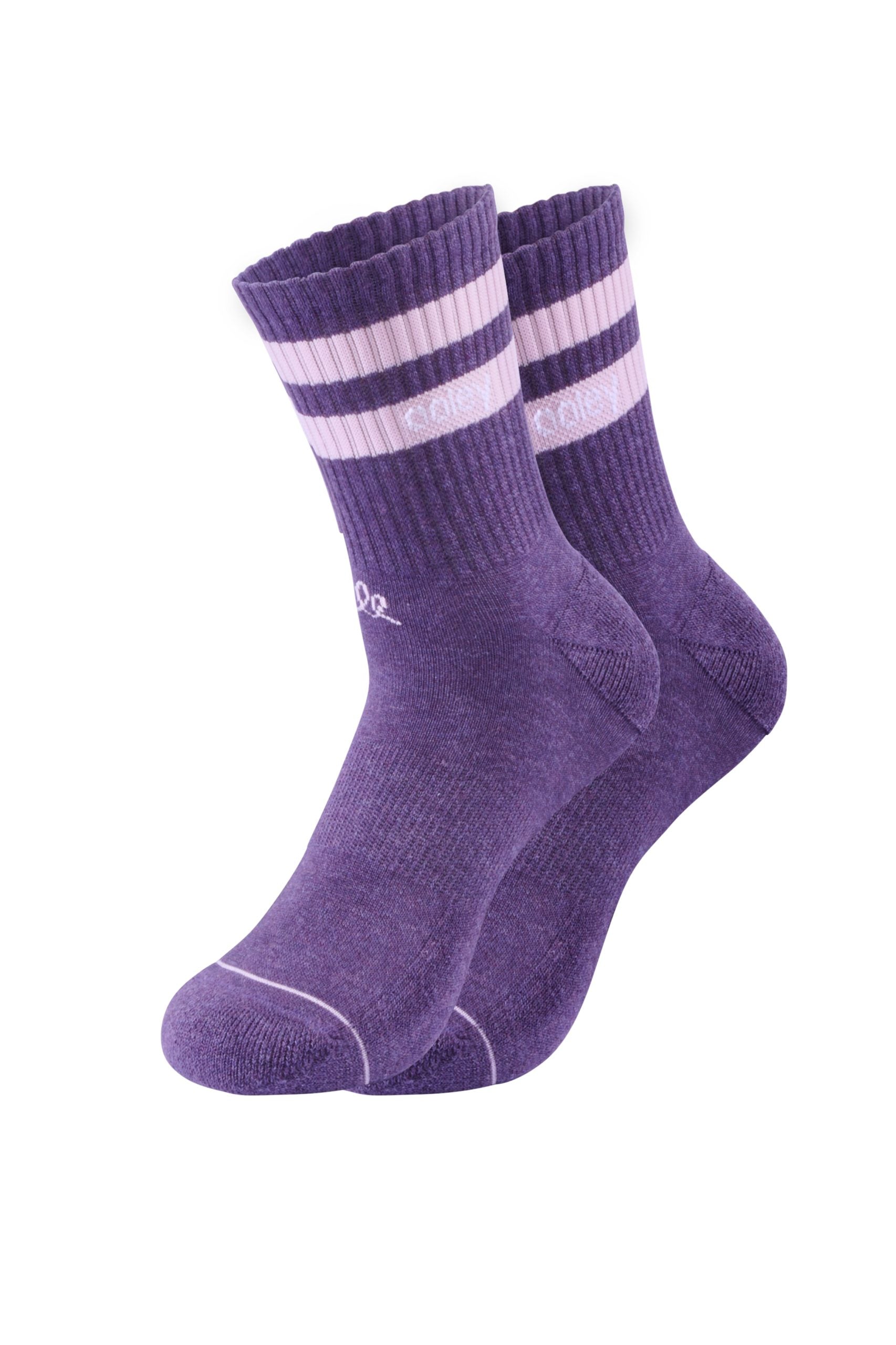 Lila Socken mit Streifen und Logo
