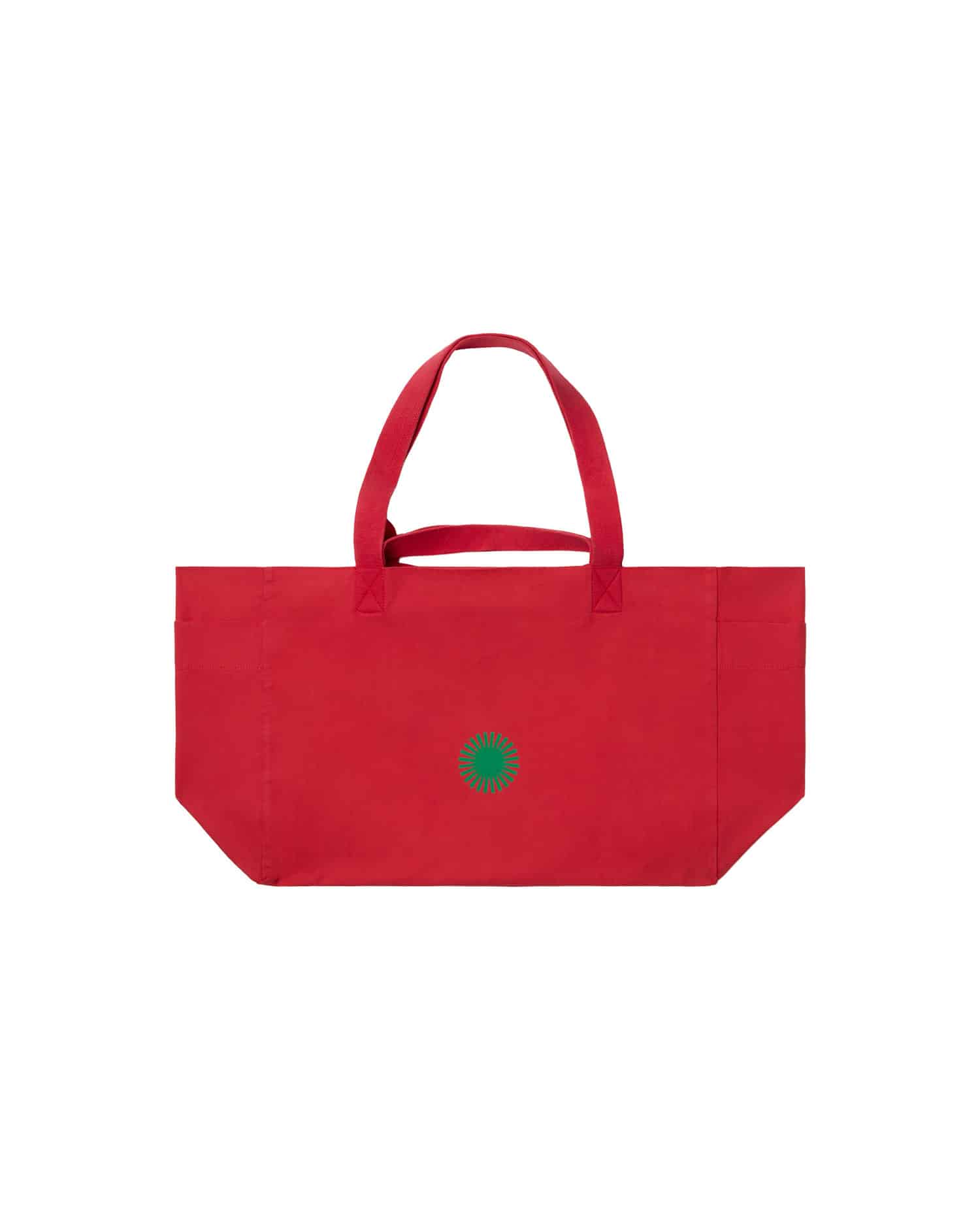 Rote Einkaufstasche mit grünem Logo